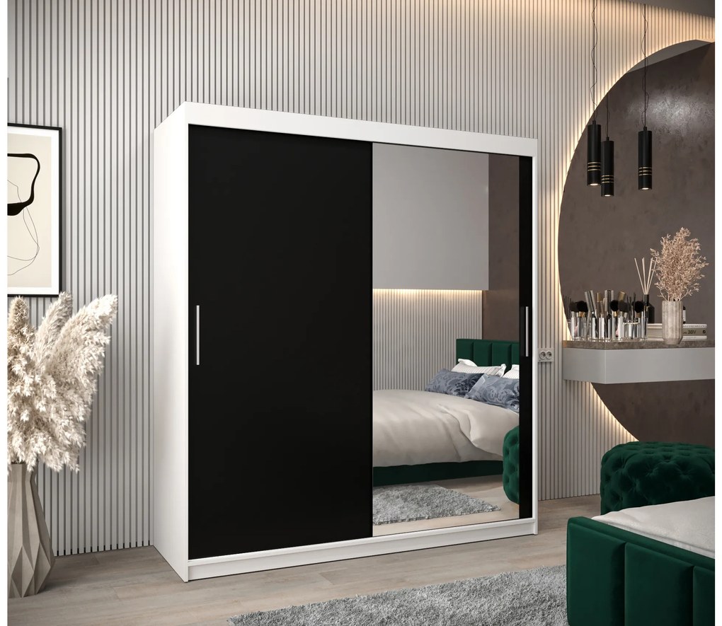 Dulap de haine 180 cm Toki 2 (alb mat + negru mat). 1065000