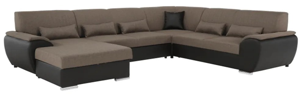 Colţar în formă de U, material textil maro/piele ecologică maro, stânga, EMILY U