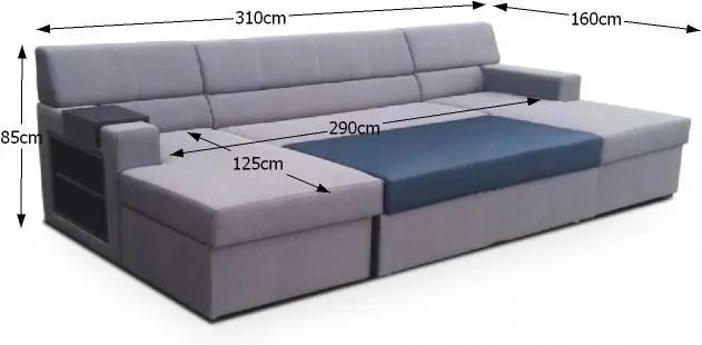 Canapea, extensibilăă,  cu spaţiu de depozitare, model stânga, material gri, MARKOS