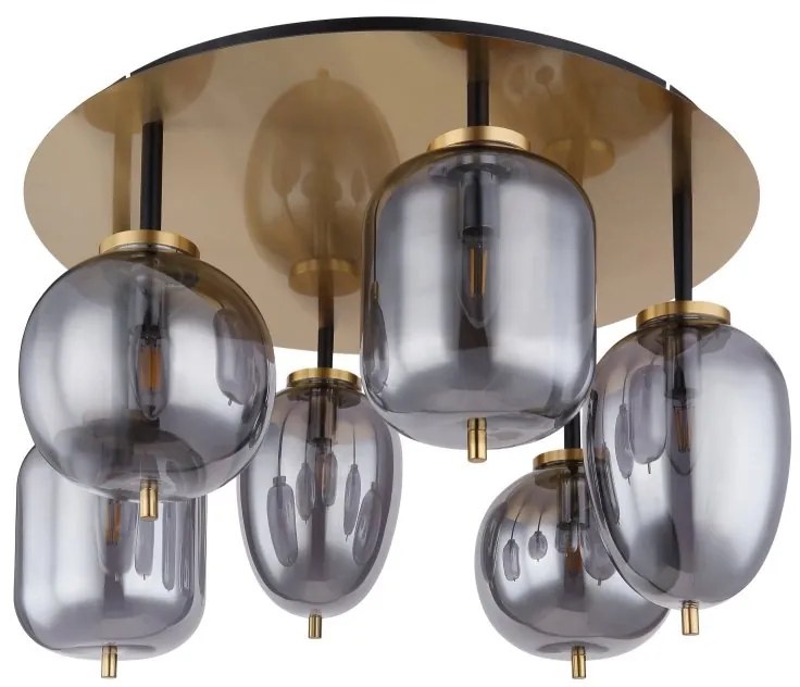 Plafoniera cu 6 surse de iluminat design modern Blacky I negru mat, alama