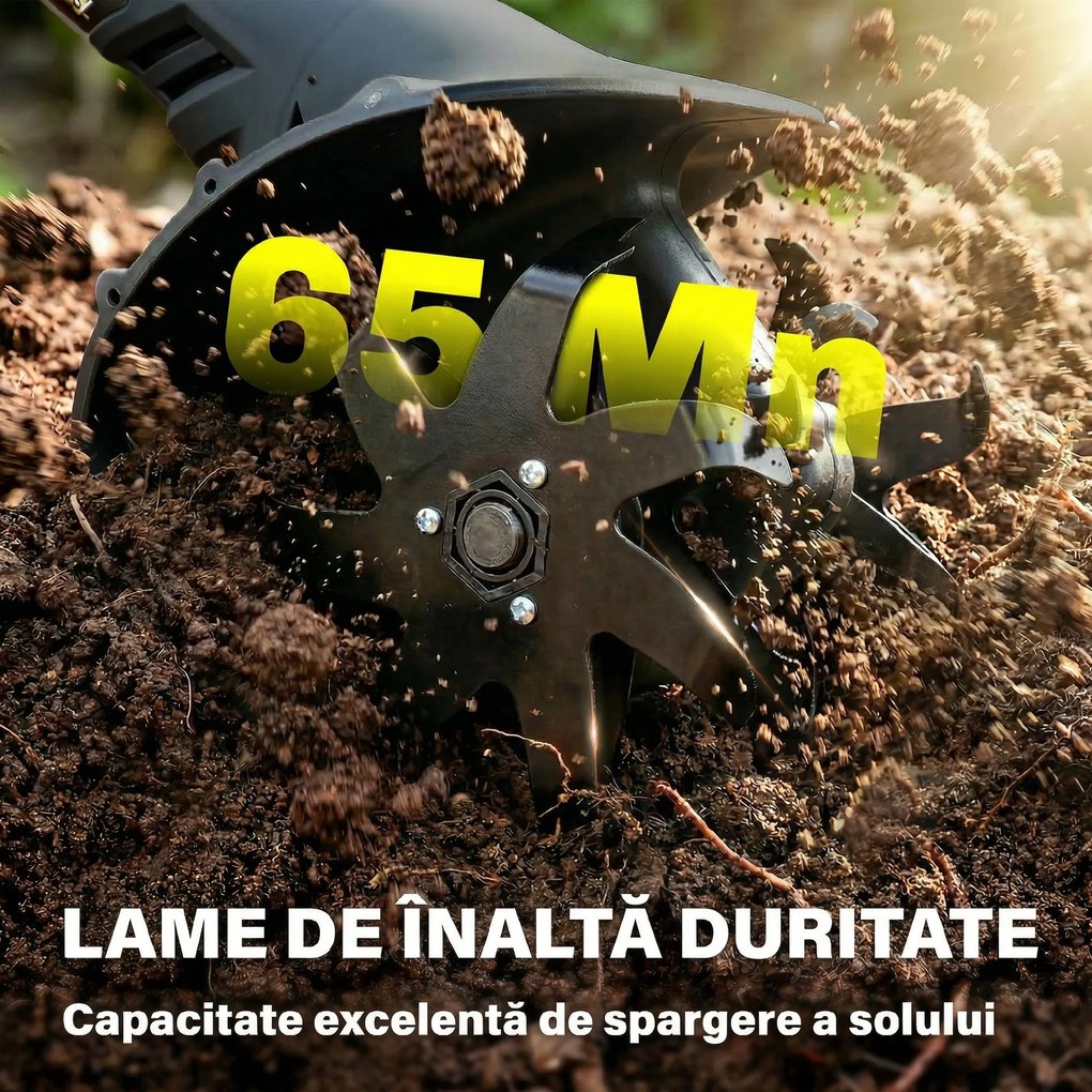 Outsunny Motosapă Fără Fir 18V, Lățime de Lucru 20cm, Adâncime 18cm, 4 Lame, Mâner Reglabil, pentru Grădină și Terenuri, Bateria și Încărcătorul Nu Sunt Incluse | Aosom Romania