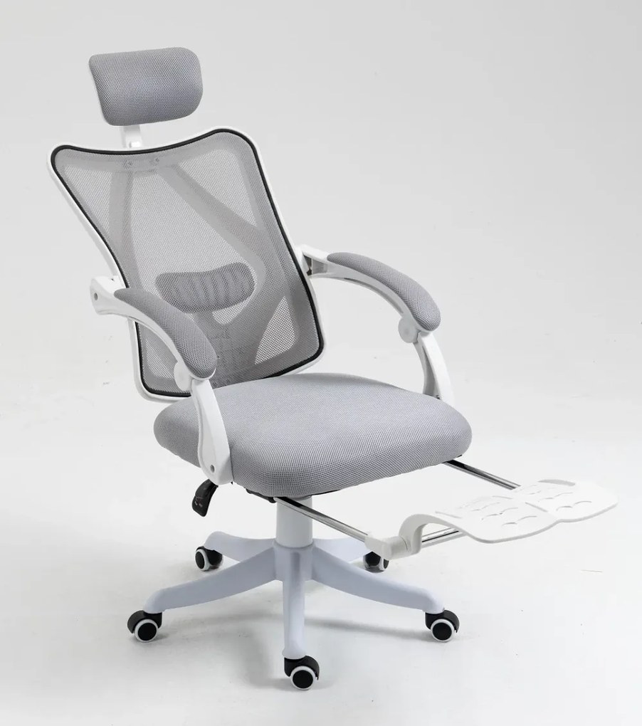 RESIGILAT- Scaun ergonomic, reglabil, tetiera, spatar Mesh, Gri/Alb