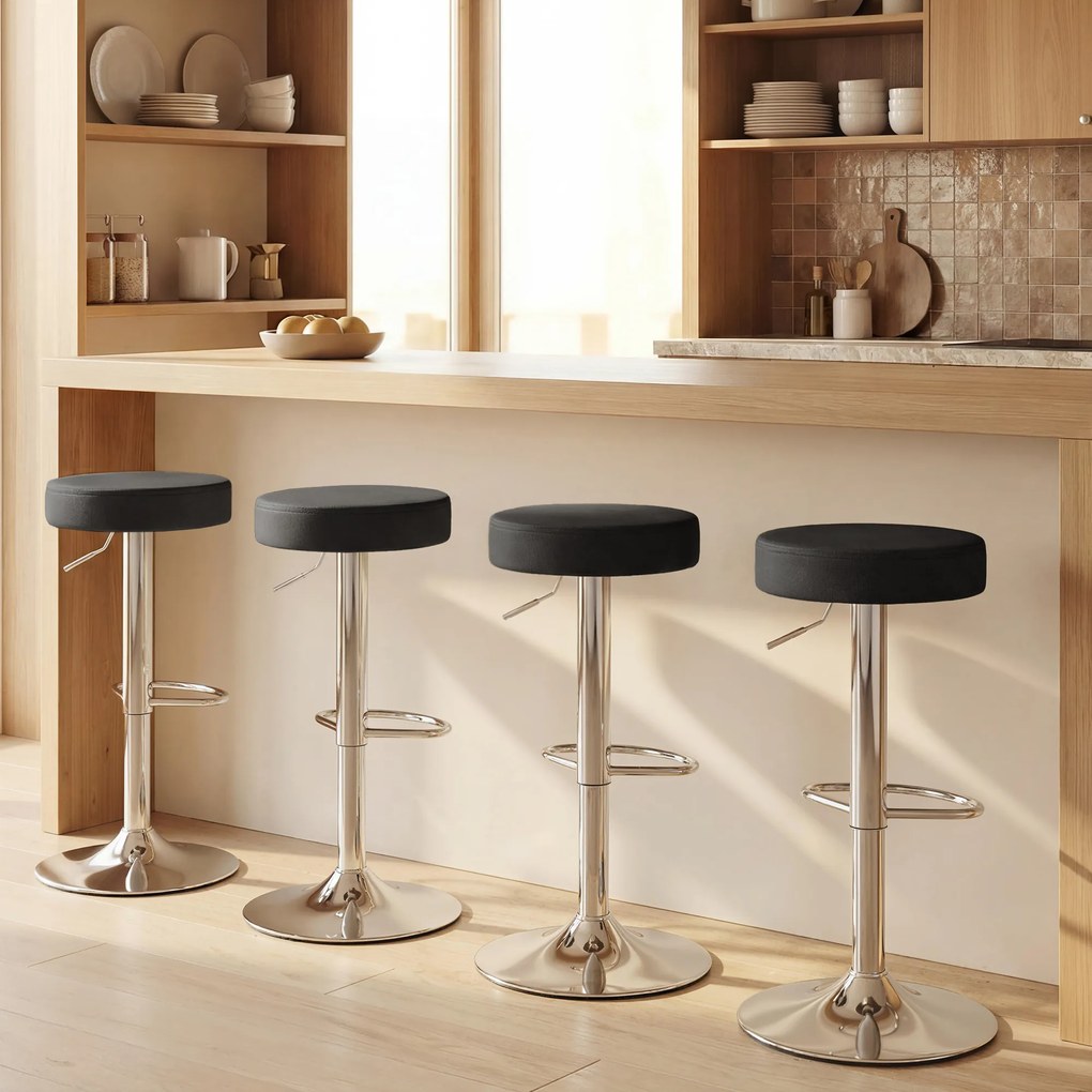 HOMCOM Set 2 Scaune de Bar din Piele PU, Rotative, Înălțime Reglabilă pentru Bucătărie, Negru | Aosom Romania