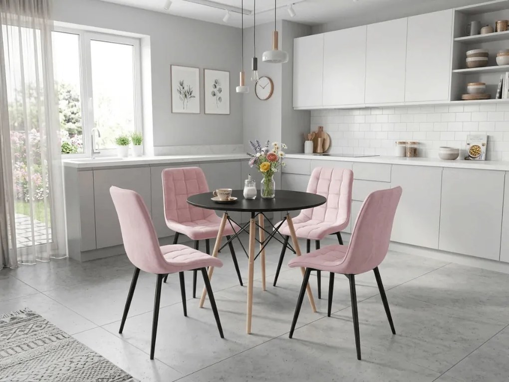 Scaun de dining SPLIT VELVET cu picioare negre, roz deschis