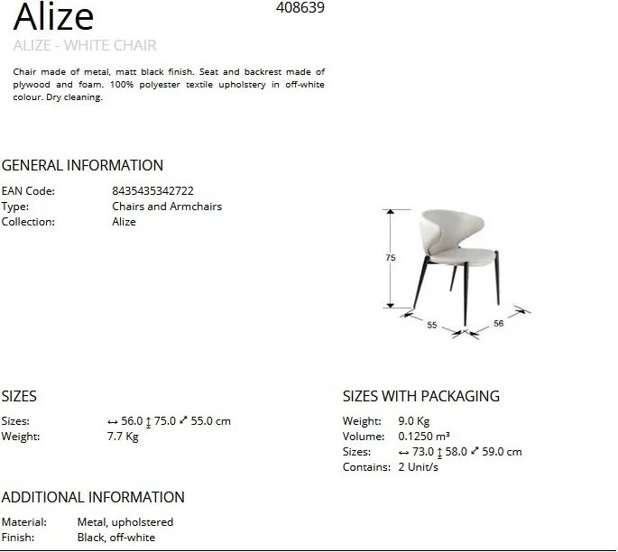 Scaun dining design elegant Alize alb