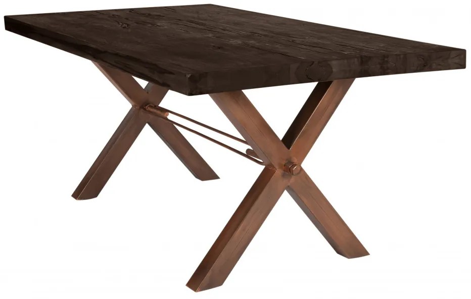 Masa dreptunghiulara cu blat din lemn de stejar Tables &amp; Benches 220 x 100 x 76 cm gri carbon/maro