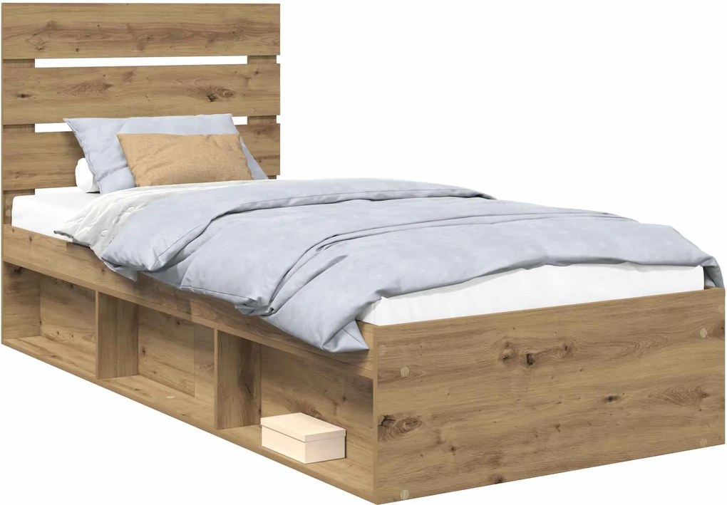 vidaXL Cadru de pat Stejar artizanal 75 x 190 cm Lemn de pin masiv