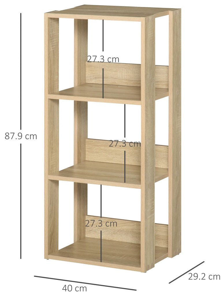 Biblioteca din lemn cu 3 rafturi, 40x29.2x87.9cm HOMCOM | Aosom RO