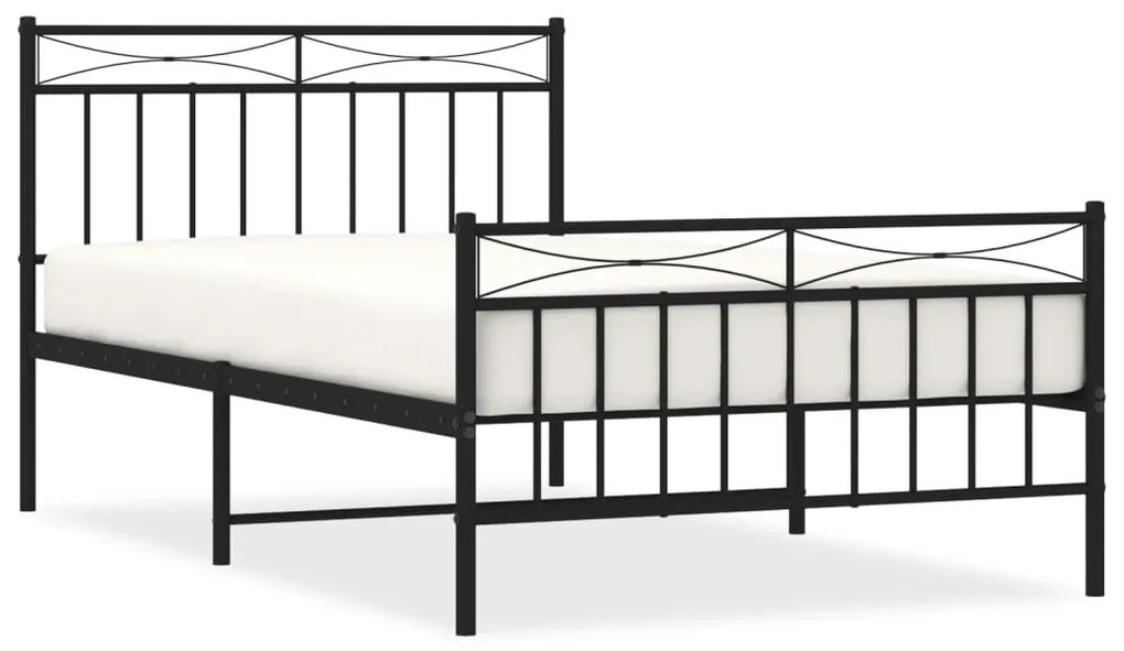 373704 vidaXL Cadru pat metalic cu tăblii de cap/picioare, negru, 100x200 cm