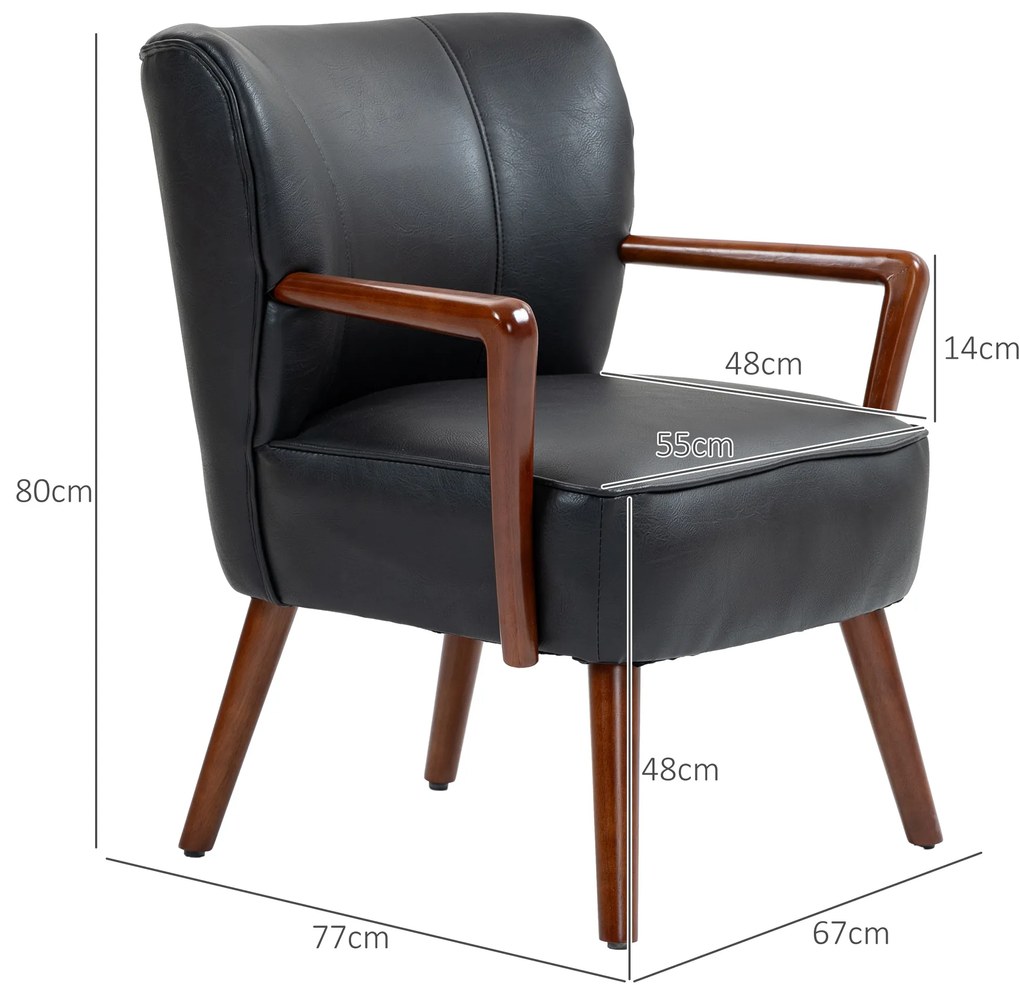 HOMCOM Fotoliu decorativ, scaun larg, aspect de piele, cadru din lemn, 120 kg, 67x77x80 cm, Negru | Aosom Romania
