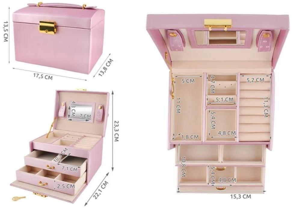 Cutie de bijuterii cu sistem de închidere cu cheie, 6400 Roz