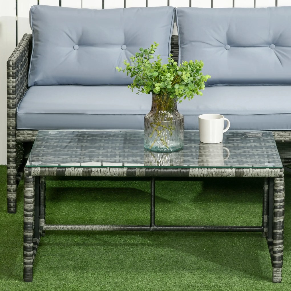 Outsunny Mobilier pentru Grădină cu Canapea cu 2 Locuri, Șezlong și Măsuță, Set pentru Grădină din Ratan, 62x124x62 cm, Gri | Aosom Romania