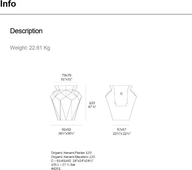 Ghiveci plante design decorativ modern exterior/interior ORIGAMI HANAMI 92x92x120cm