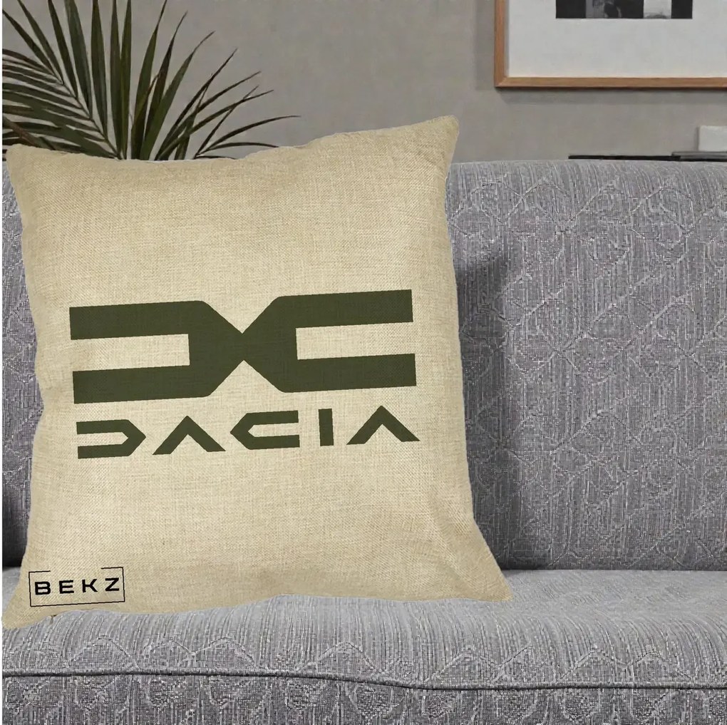 Perna Personalizata cu emblema Dacia, 40x40 cm, Crem, Husa Detasabila, Perna Inclusa, BEKZ®