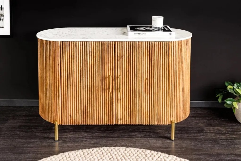 Comoda lemn de mango, marmura alba TRES CHIC 105cm