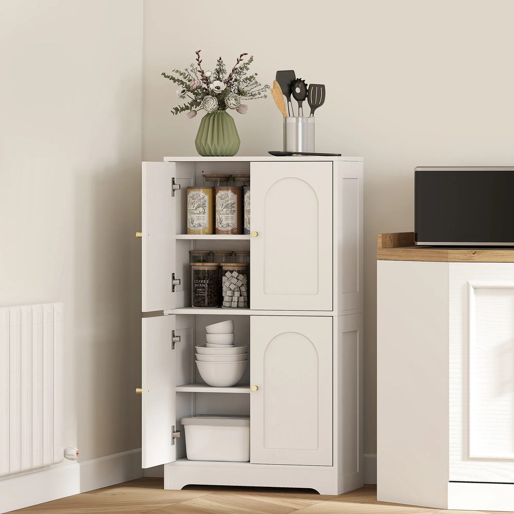 HOMCOM Bufet bucătărie, mobilier de bucătărie depozitare cu 4 uși curbate și 2 rafturi reglabile, 60 x 30 x 110 cm, alb | Aosom Romania