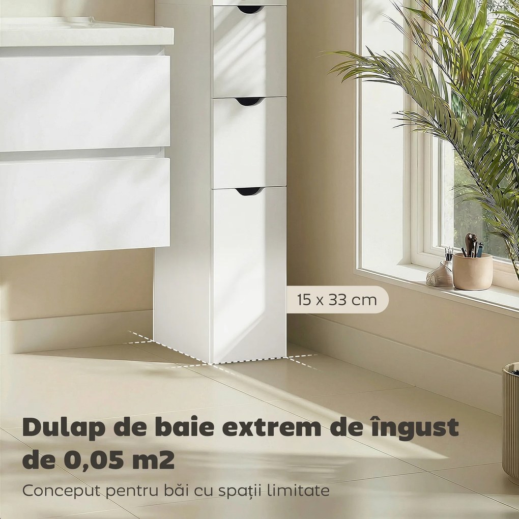 HOMCOM Dulap de Baie din Lemn cu Rafturi și Sertare, 15x33x136 cm, Lemn Natural | Aosom Romania