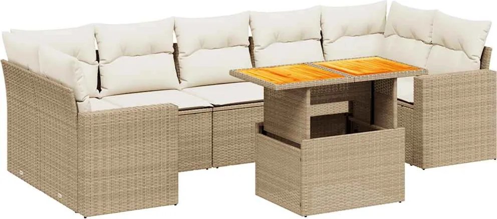 vidaXL Set canapele de grădină, 8 piese, cu perne, bej, poliratan