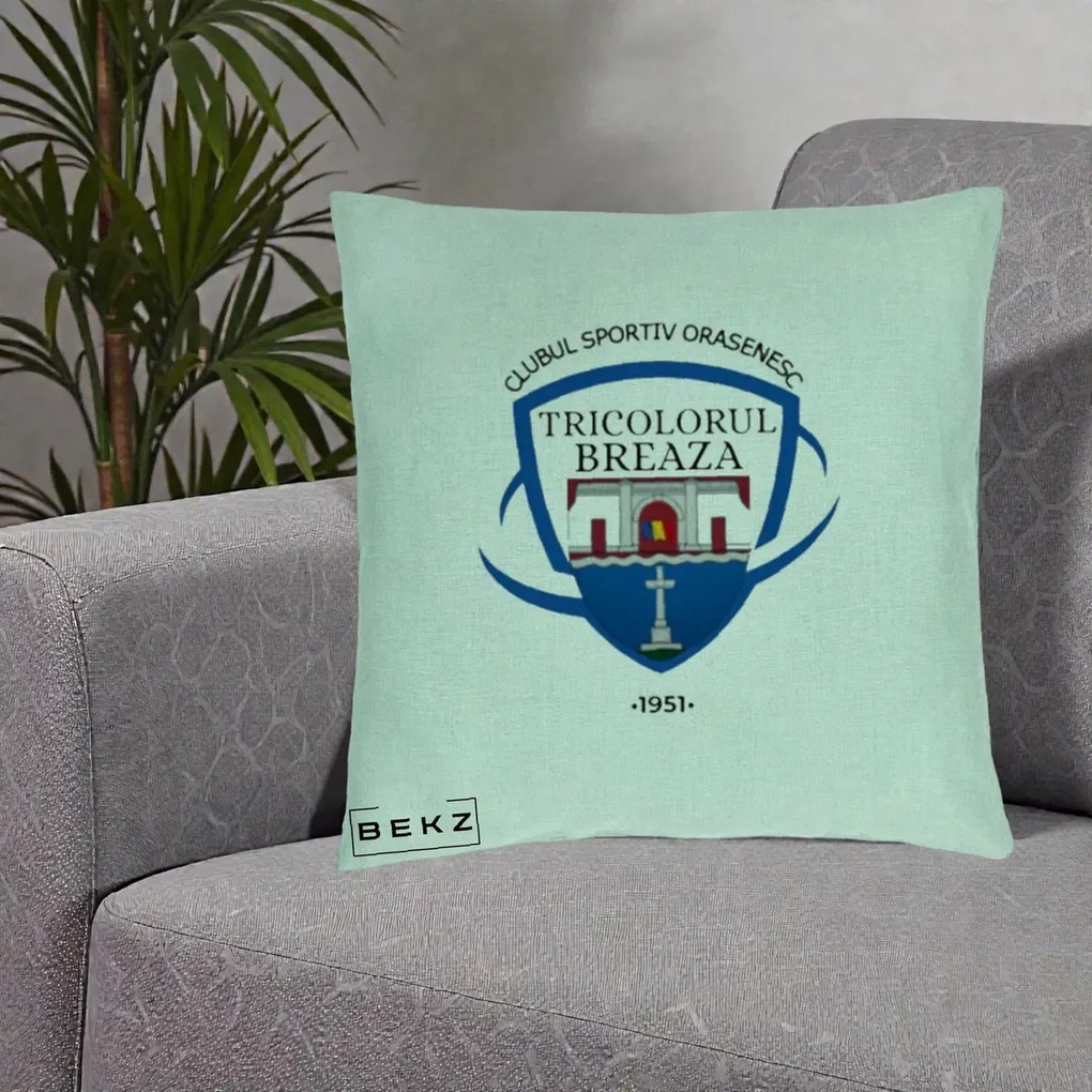 Perna Personalizata CSO Tricolorul Breaza 1951, 40x40 cm, Verde Menta, Husa Detasabila, Perna Inclusa, BEKZ®