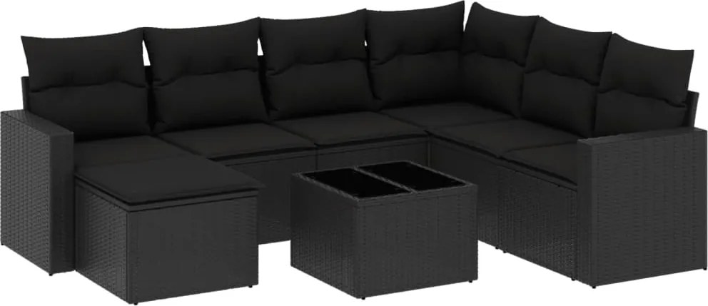 vidaXL Set mobilier de grădină cu perne, 8 piese, negru, poliratan