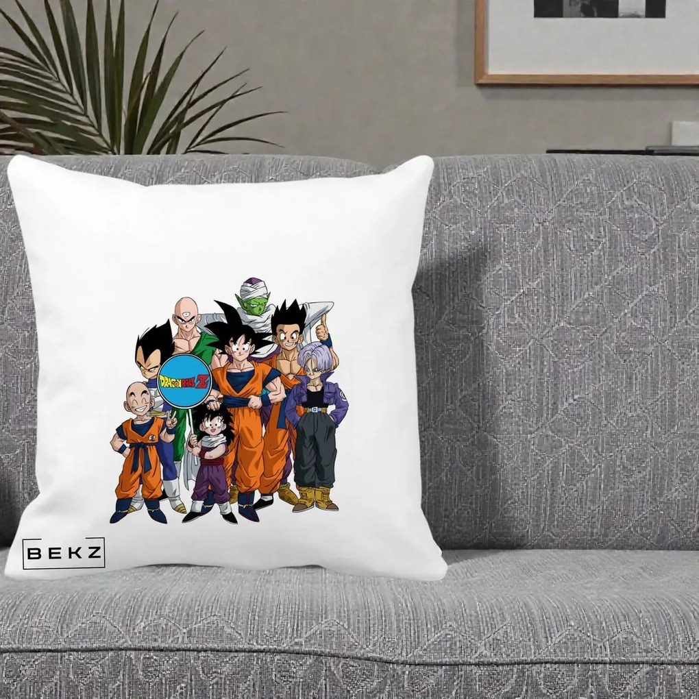 Perna Personalizata Dragon Ball Z Grup Complet, 40x40 cm, Alba Mata, Husa Detasabila, Perna Inclusa, BEKZ®