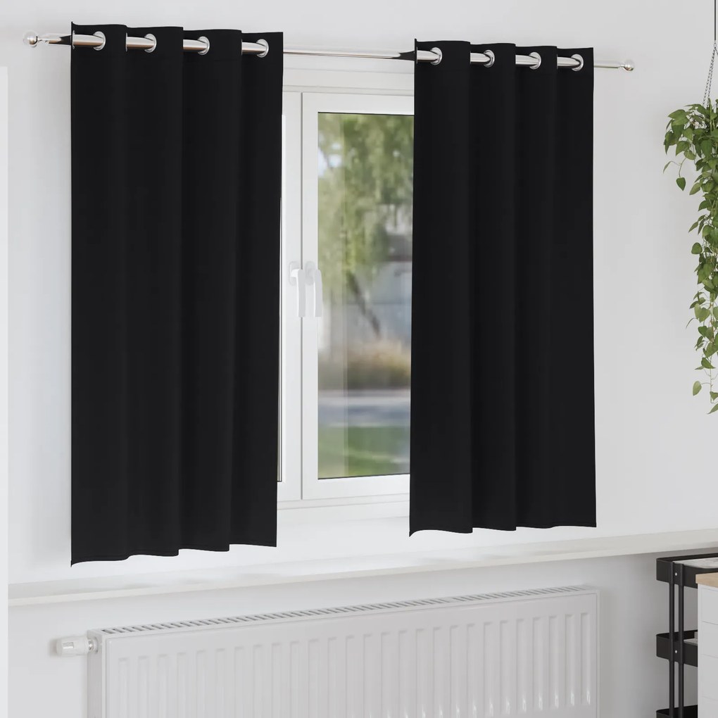 vidaXL Perdele cu perdele 2 pcs Negru 175 x 140 cm Poliester