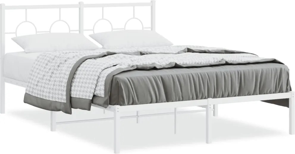 vidaXL Cadru de pat metalic cu tăblie, alb, 140x190 cm