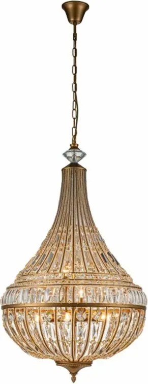 Candelabru din metal, auriu, în stil Empire, cu cristale din sticlă și 8 becuri, 105 x 58 cm, „Colosseo”