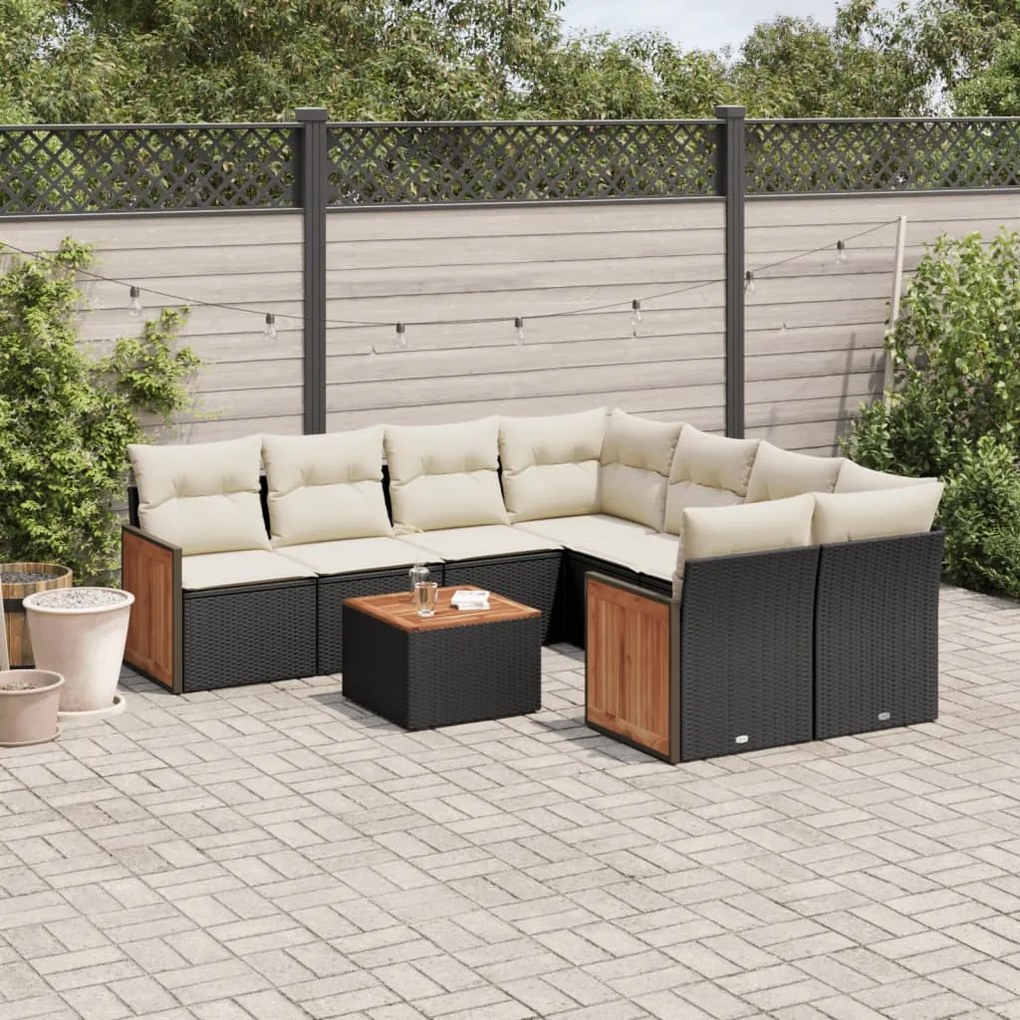 3259907 vidaXL Set mobilier de grădină cu perne, 9 piese, negru, poliratan