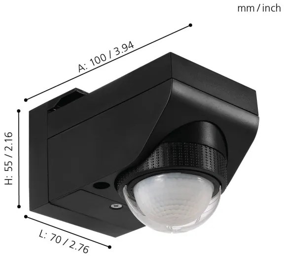 Eglo 97467 - Senzor exterior de mișcare și de crepuscul DETECT ME 4 12 m negru IP44