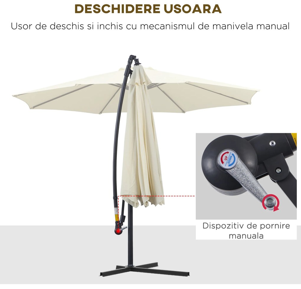 Outsunny Umbrelă de Soare Excentrică cu Bază în Cruce Inclusă, din Metal și Poliester, 3x2,5 m, Bej | Aosom Romania