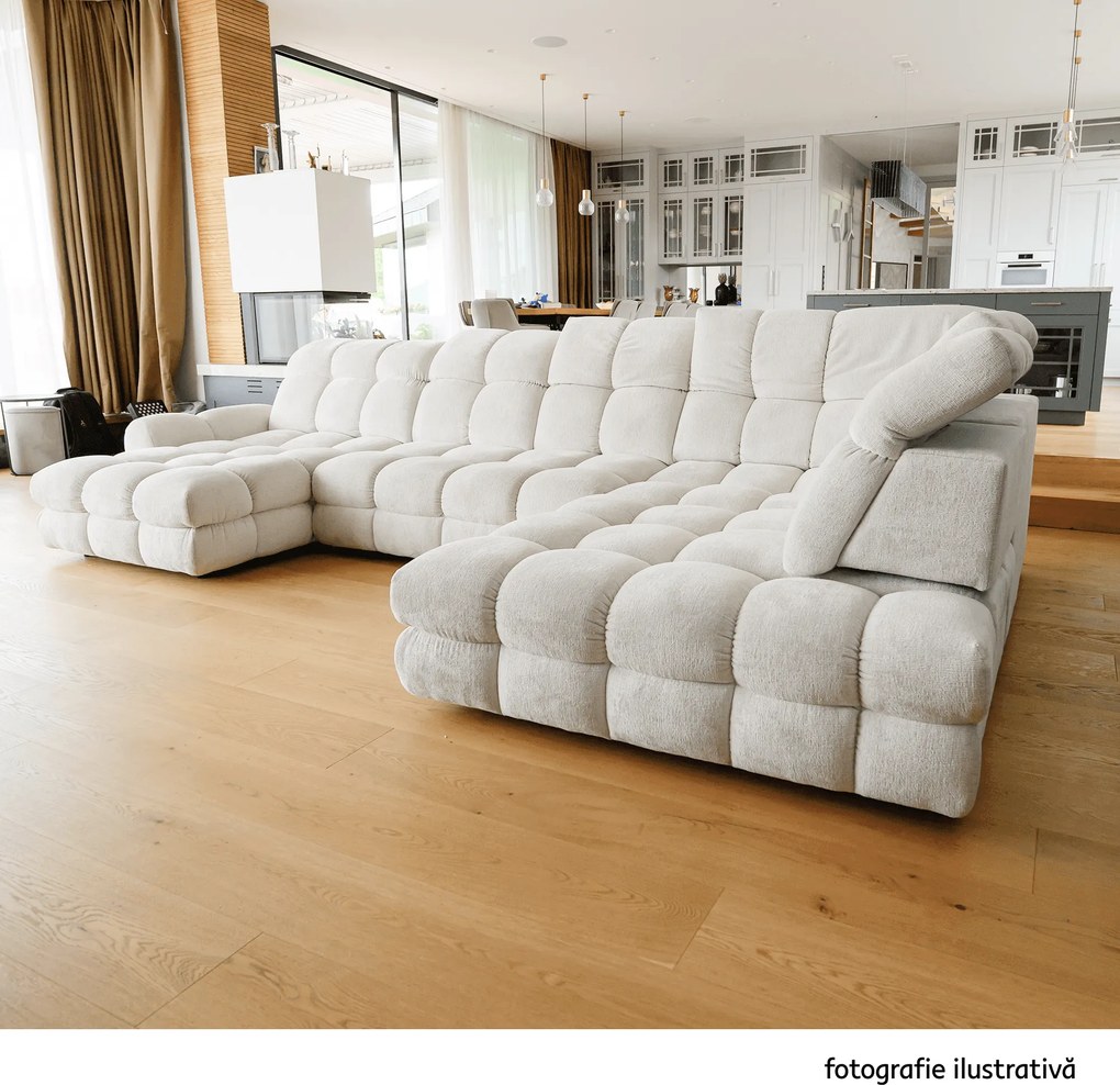 Set canapea extensibilă cu funcţie de extensie electrică, crem, pe dreapta, TOLLO L ROH