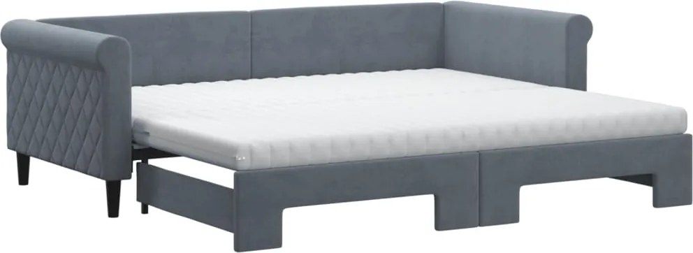 vidaXL Pat de zi cu extensie și saltele, gri închis 90x200 cm catifea