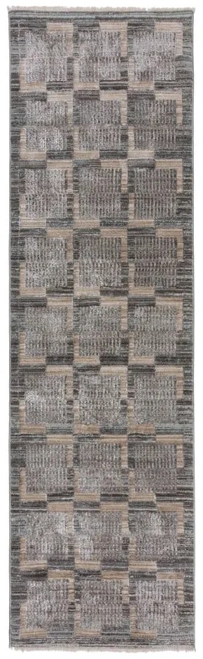Covor tip traversă gri/bej 66x300 cm Evelyn Blocks – Flair Rugs