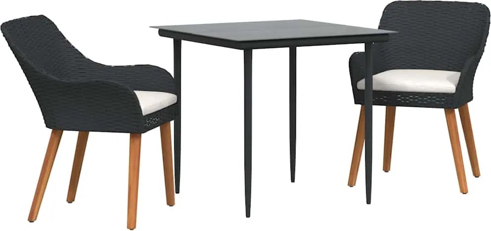 vidaXL Set de masă pentru grădină cu pernă 3 pcs Negru poliratan