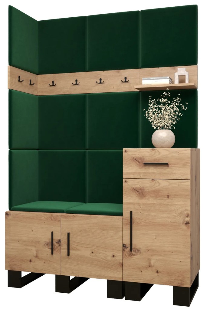 Set mobilier pentru hol Amanda 10 (Stejar artisan + verde). 1085944