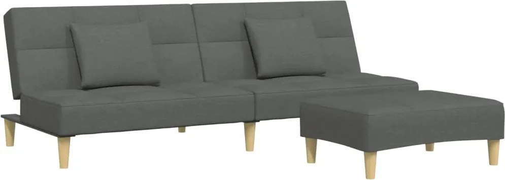 vidaXL Canapea extensibilă cu taburet, 2 locuri, gri închis, textil