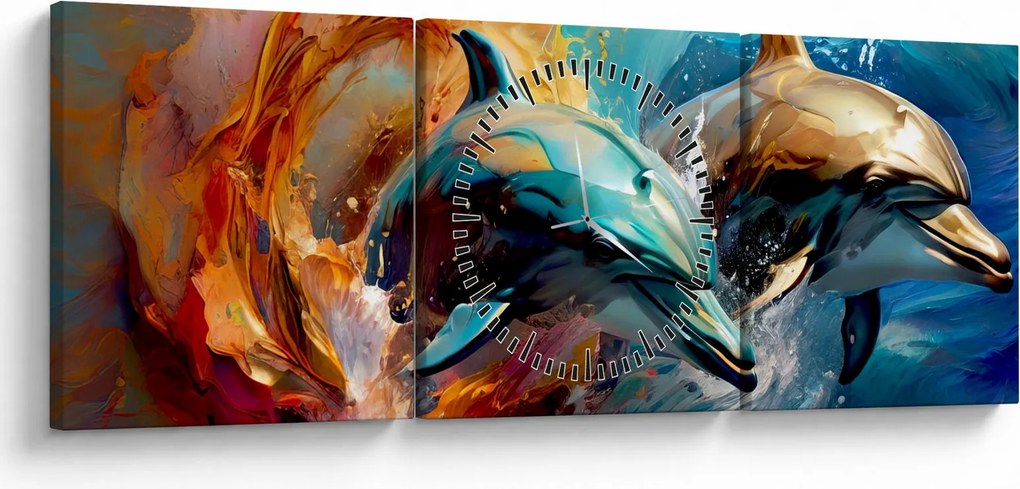 Tablou - Pictură de delfin (cu ceas) (90x30 cm)