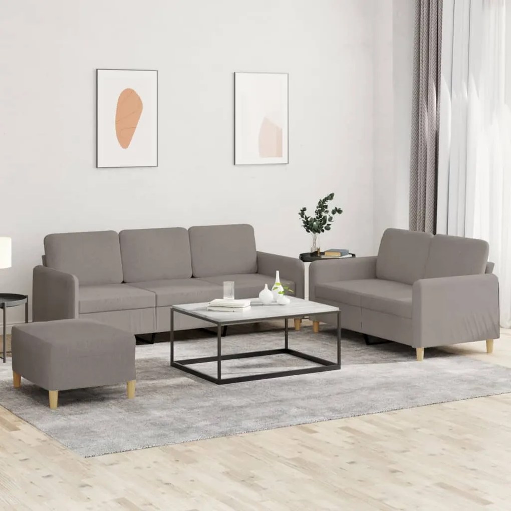 vidaXL Set de canapea cu perne, 3 piese, gri taupe, material textil