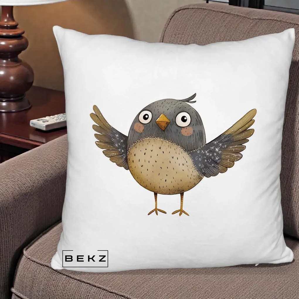 Perna Decorativa Pasare cu Aripi Intinse, 40x40 cm, Alb Pufos, Husa Detasabila, Perna Inclusa, BEKZ®