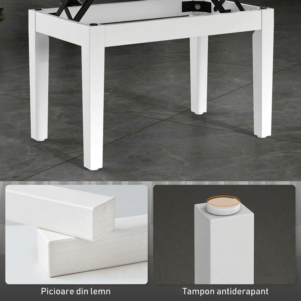 Scaun de Pian HOMCOM Reglabil cu Compartiment de Depozitare și Scaun Imbunătățit, 54.5x33x48-58 cm, Alb | Aosom Romania