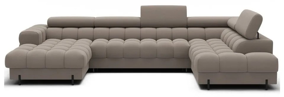 Colțar maro deschis extensibil cu tapițerie din catifea (cu colț pe partea dreaptă/în formă de "U") Feraria – ELTAP