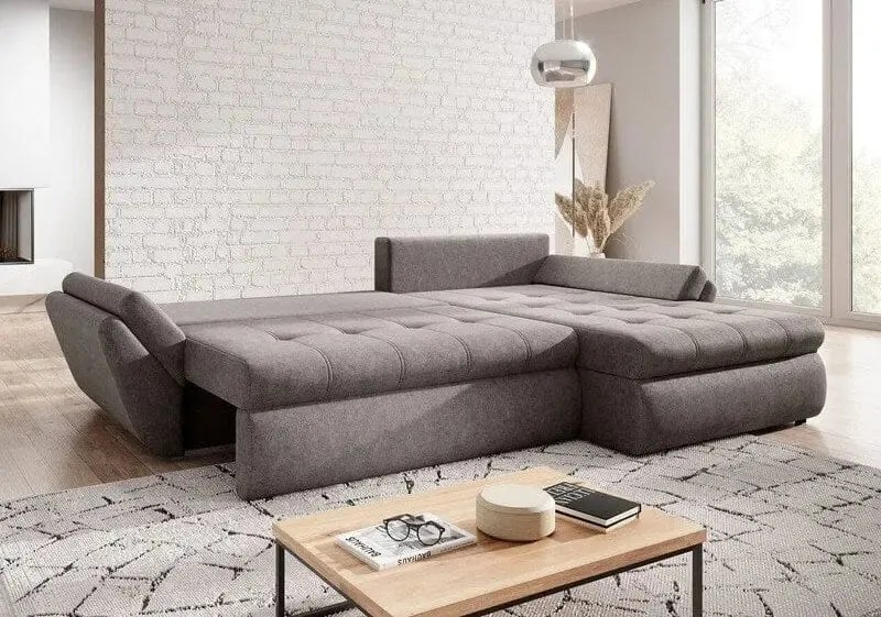 Colțar extensibil dumonde cu ladă de depozitare si sezut confortabil din spuma high-density, Loana Enjoy Kaki 270x185 cm