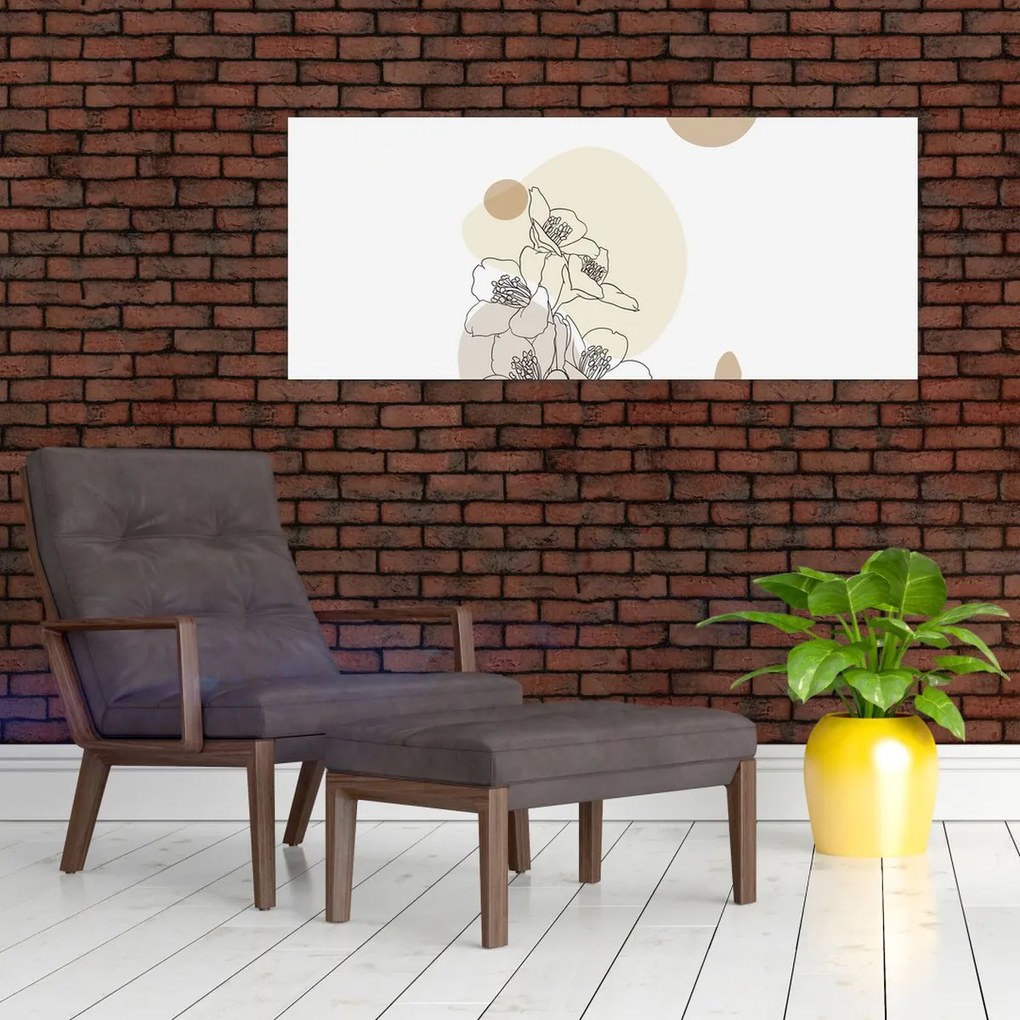 Tablou - Flori bej cu fluture N⁰4 (120x50 cm)