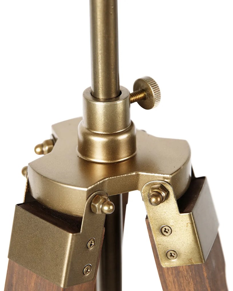 Lampă de podea industrială cu trepied din bronz cu lemn - Mangoes
