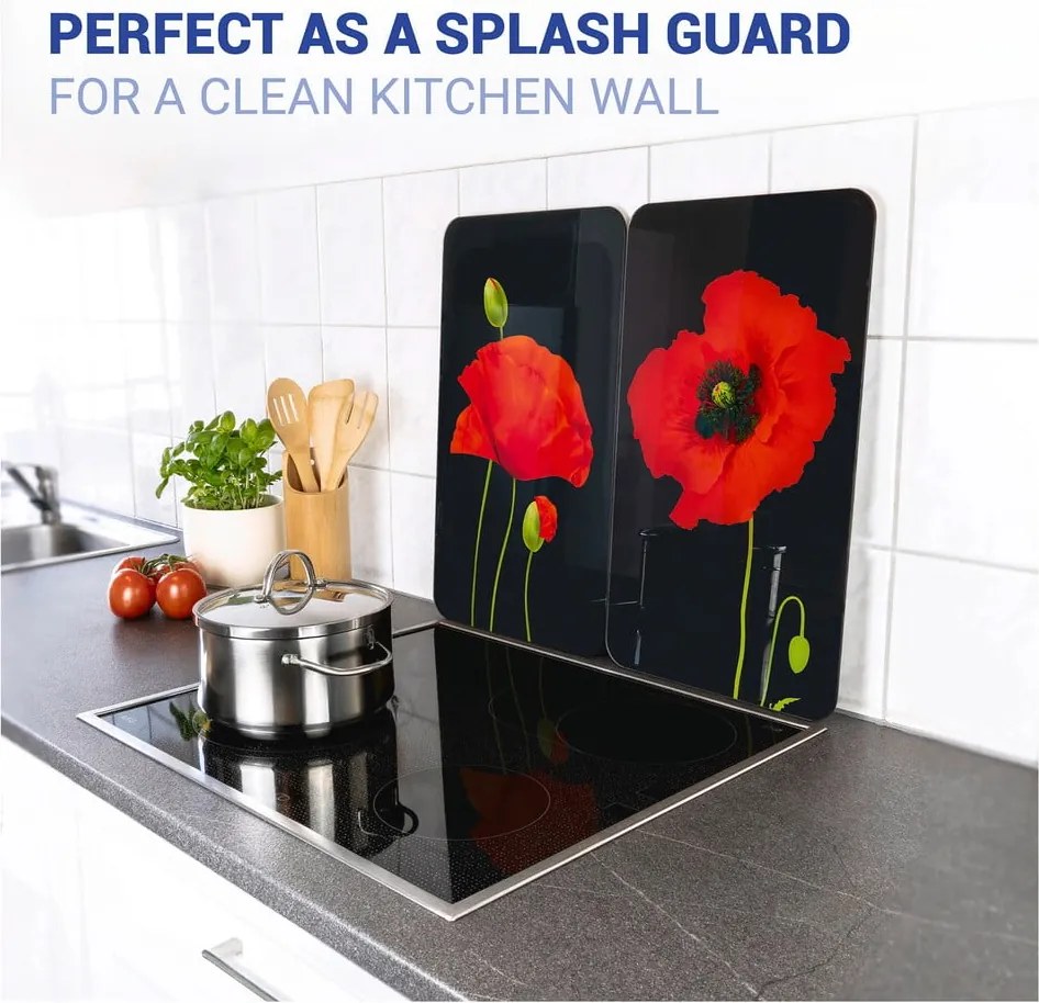 Protecții de aragaz 2 buc. din sticlă temperată 52x30 cm Poppy - Maximex