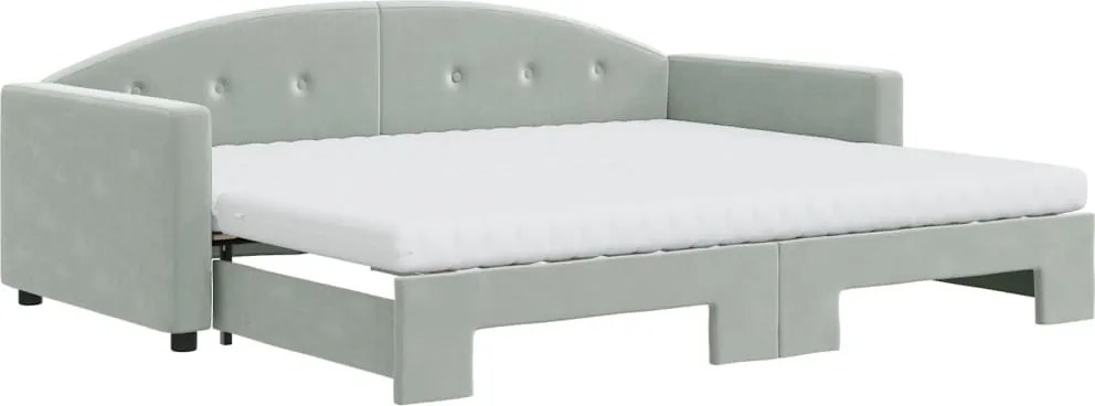 vidaXL Pat de zi cu extensie și saltele, gri deschis 90x200 cm catifea