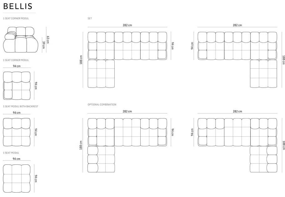 Colțar modular bej cu tapițerie din catifea (cu colț variabil) Bellis – Micadoni