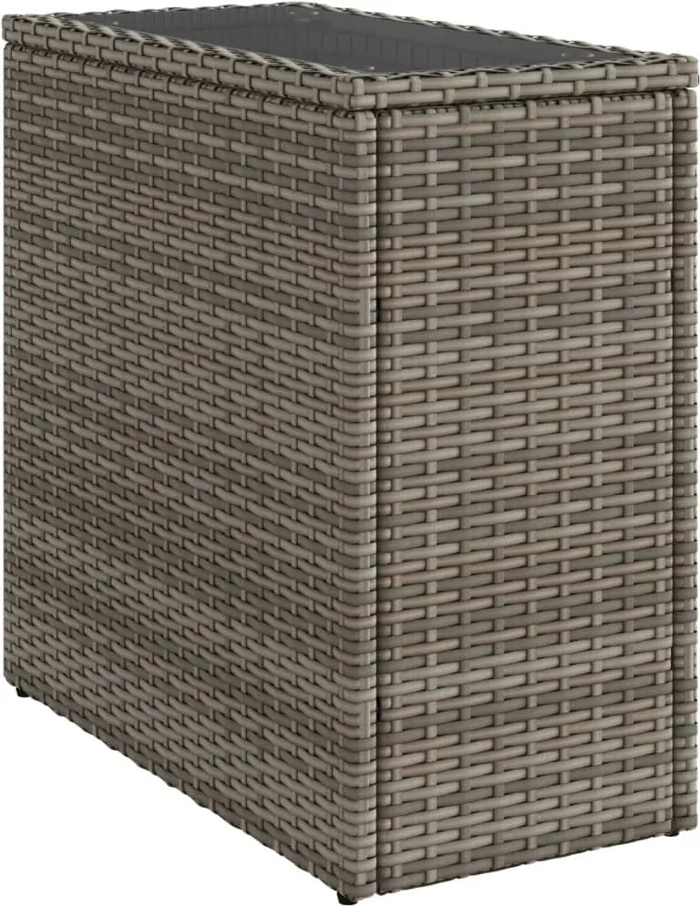 vidaXL Masă laterală grădină, blat sticlă, gri 58x27,5x55 cm poliratan