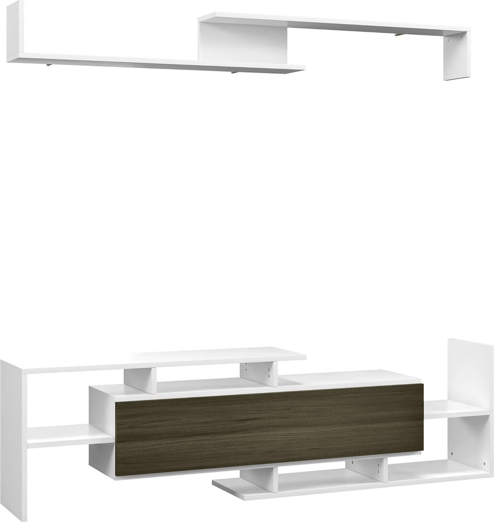 HOMCOM Mobilier TV cu Raft de Perete, Rafturi Deschise și Dulăpior din Lemn, Mobilier TV Modern, 153,6x25x42 cm, Alb | Aosom Romania